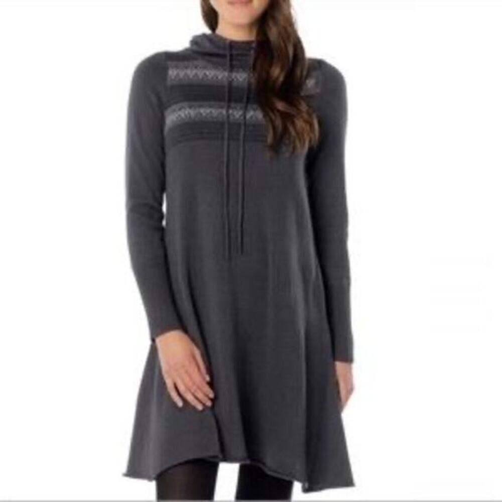 Prana gray coco sweater dress hooded pullover nordic winter knit size small